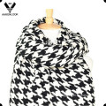100%Acrylic Two Tone Checked Fashion Houndstooth Scarf with Fringes